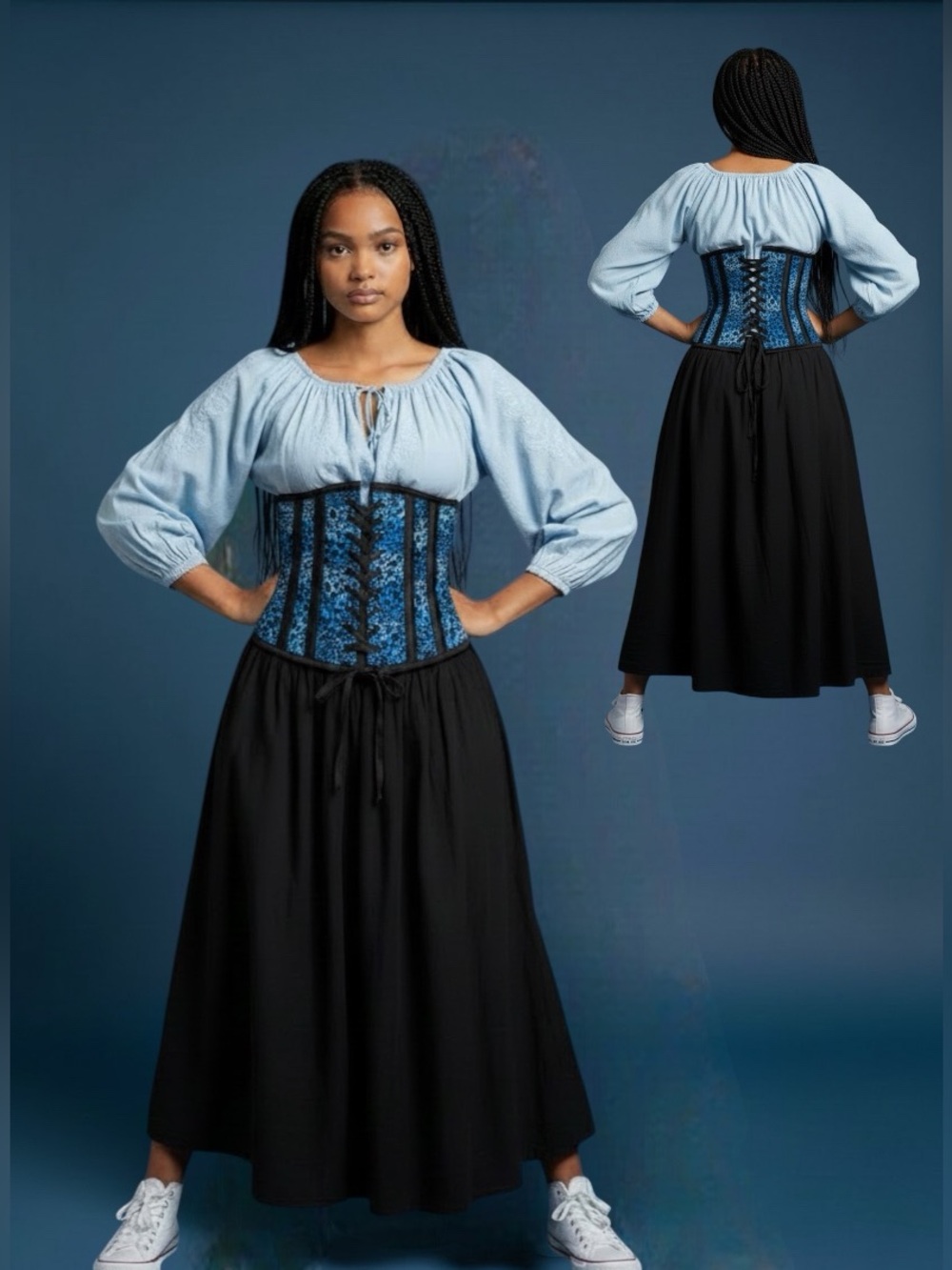 Blue Leopard Fabric Underbust Corset Belt/Waist Cincher - Size Small
